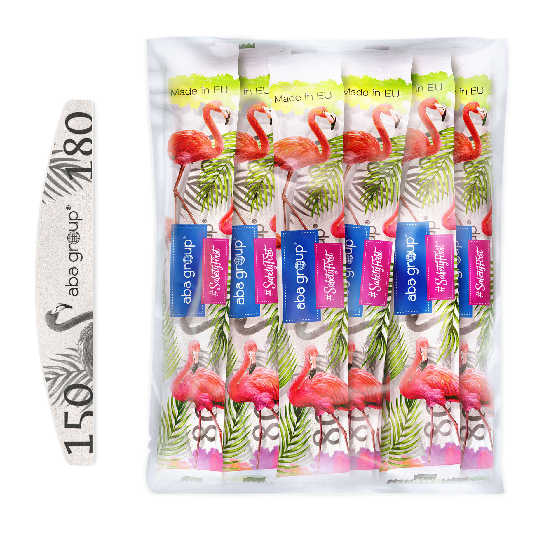 Aba Group SAFE PACKAGE Pilník na nehty PŮLMĚSÍC 150/180 STANDARD – FLAMING, 100 ks