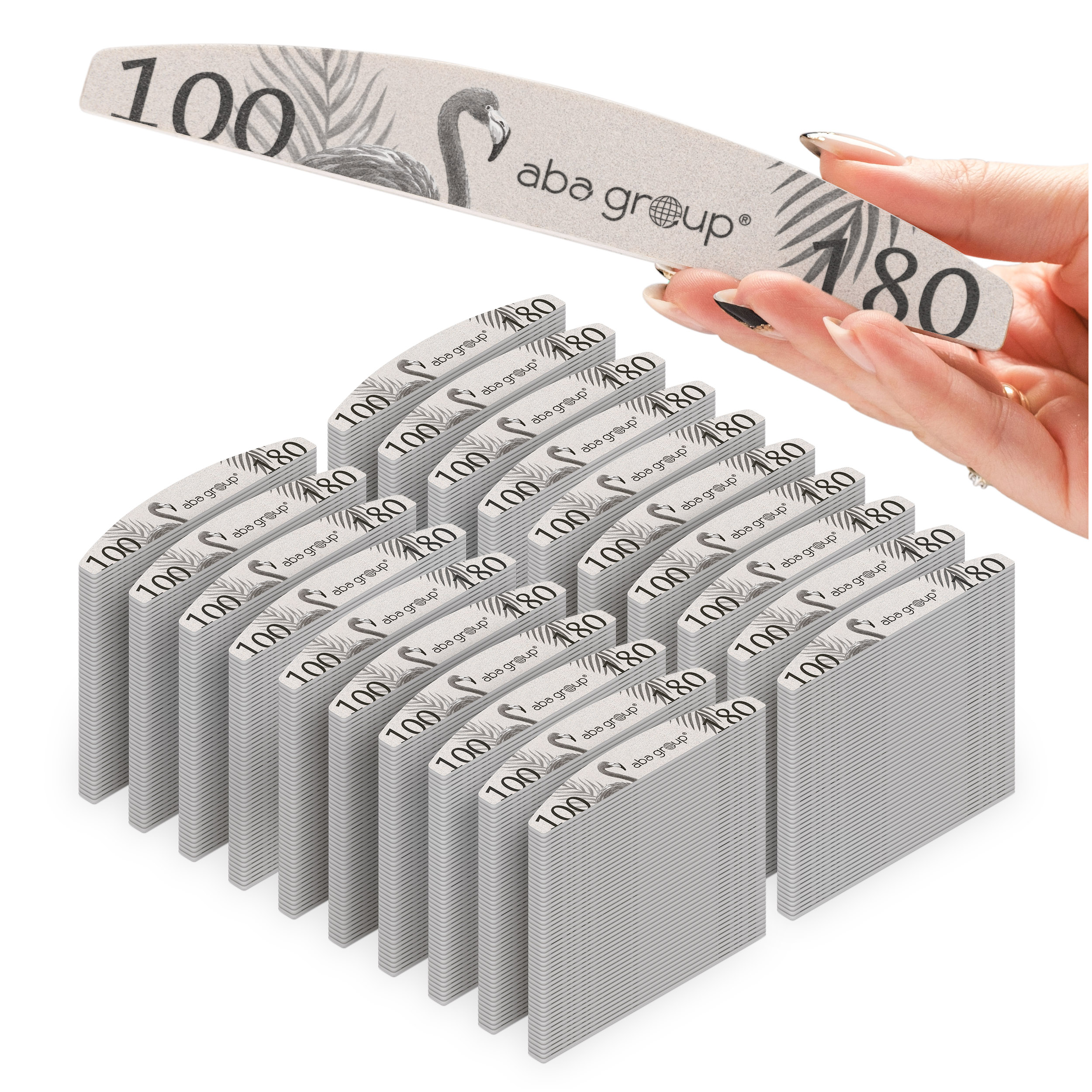 PRIVATE LABEL Nagelfeile FLAMINGO Aba Group HALBMOND 100/180 STANDARD     10 000 pcs