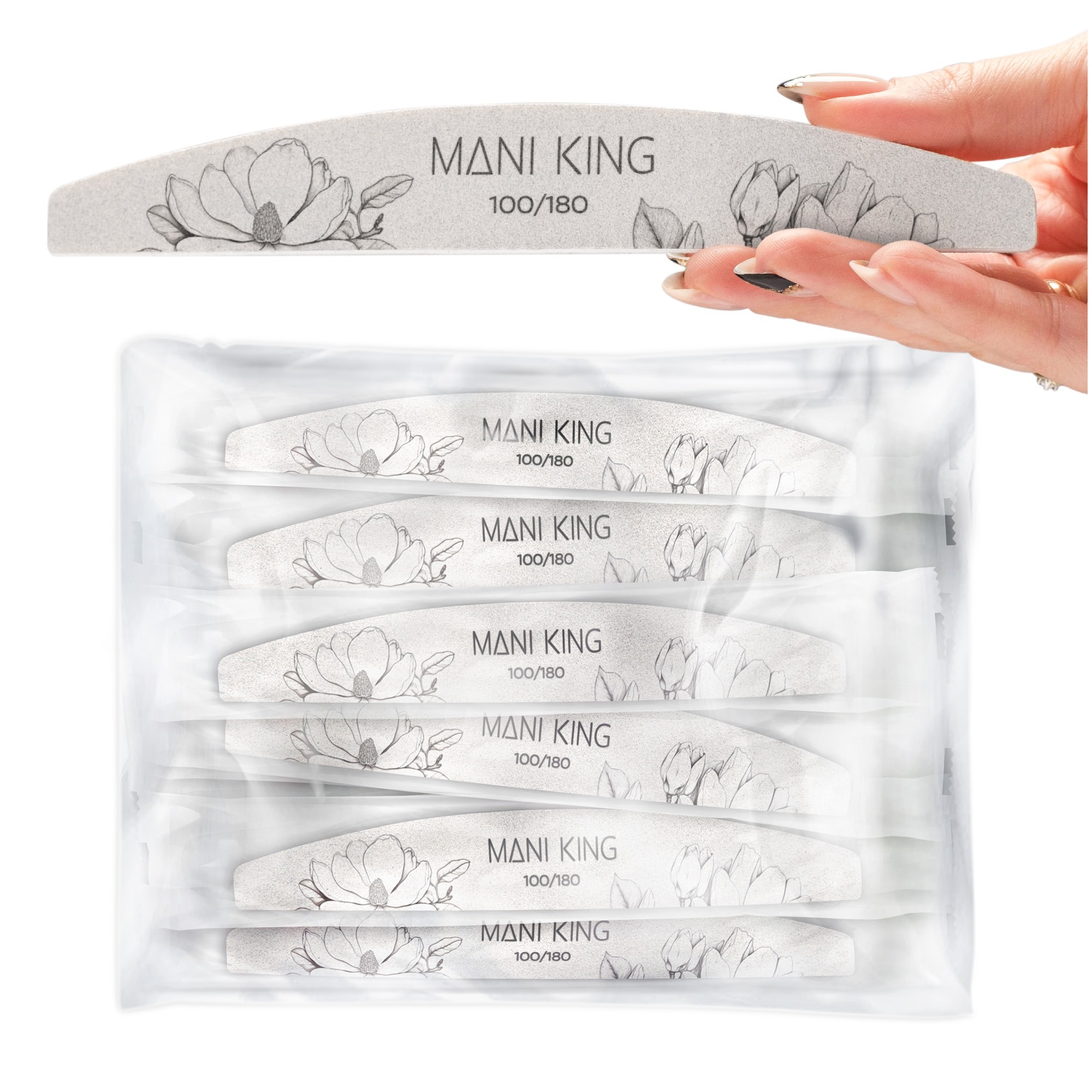 18784G25__MANI KING Mineralny Pilnik do paznokci FLORA PÓŁKSIĘŻYC 100×180 Standard BEZPIECZNY PAKIET – 25 szt__M2 1