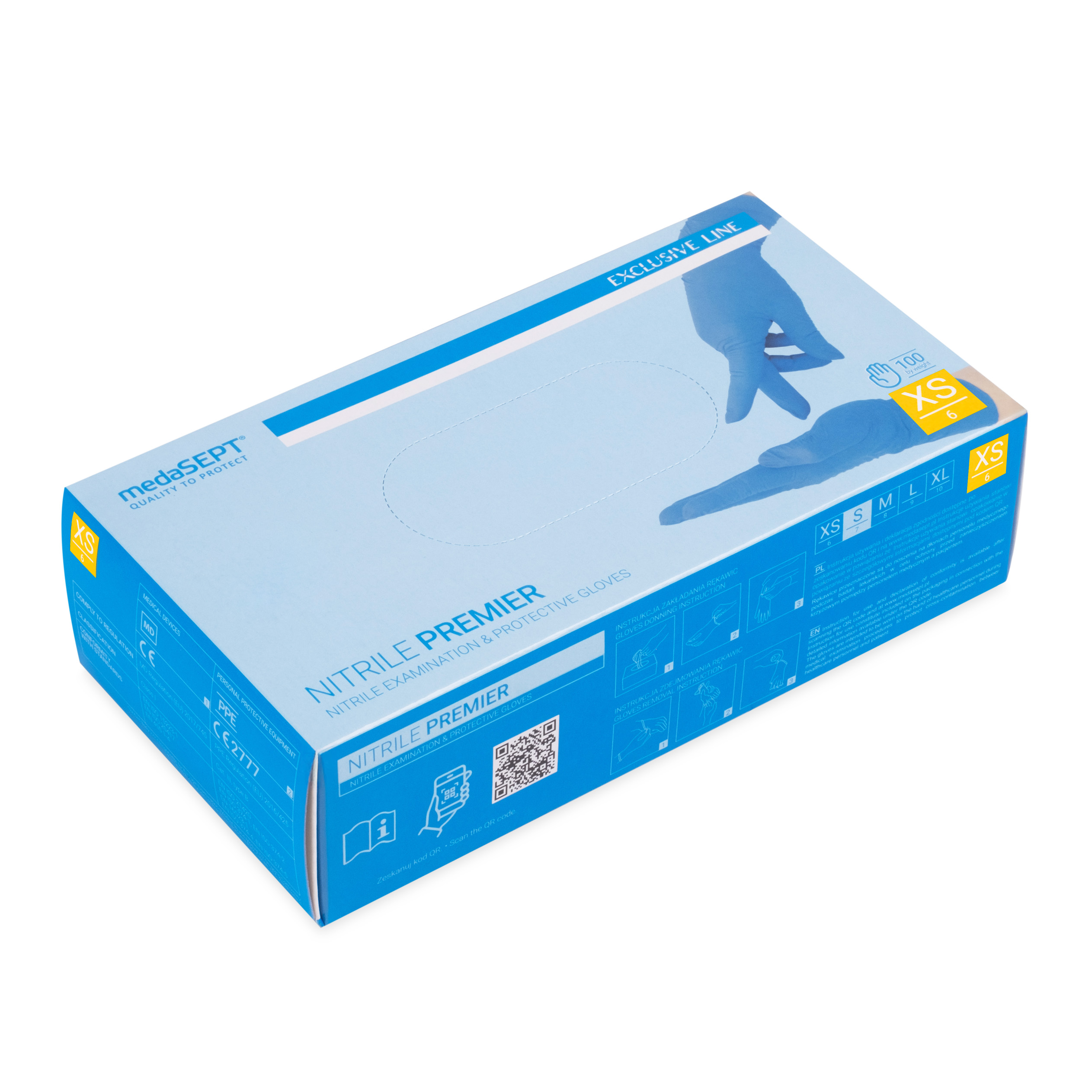 medaSEPT NITRILE PREMIER XS Diagnosehandschuhe, Nitril, puderfrei, blue, 100 Stück