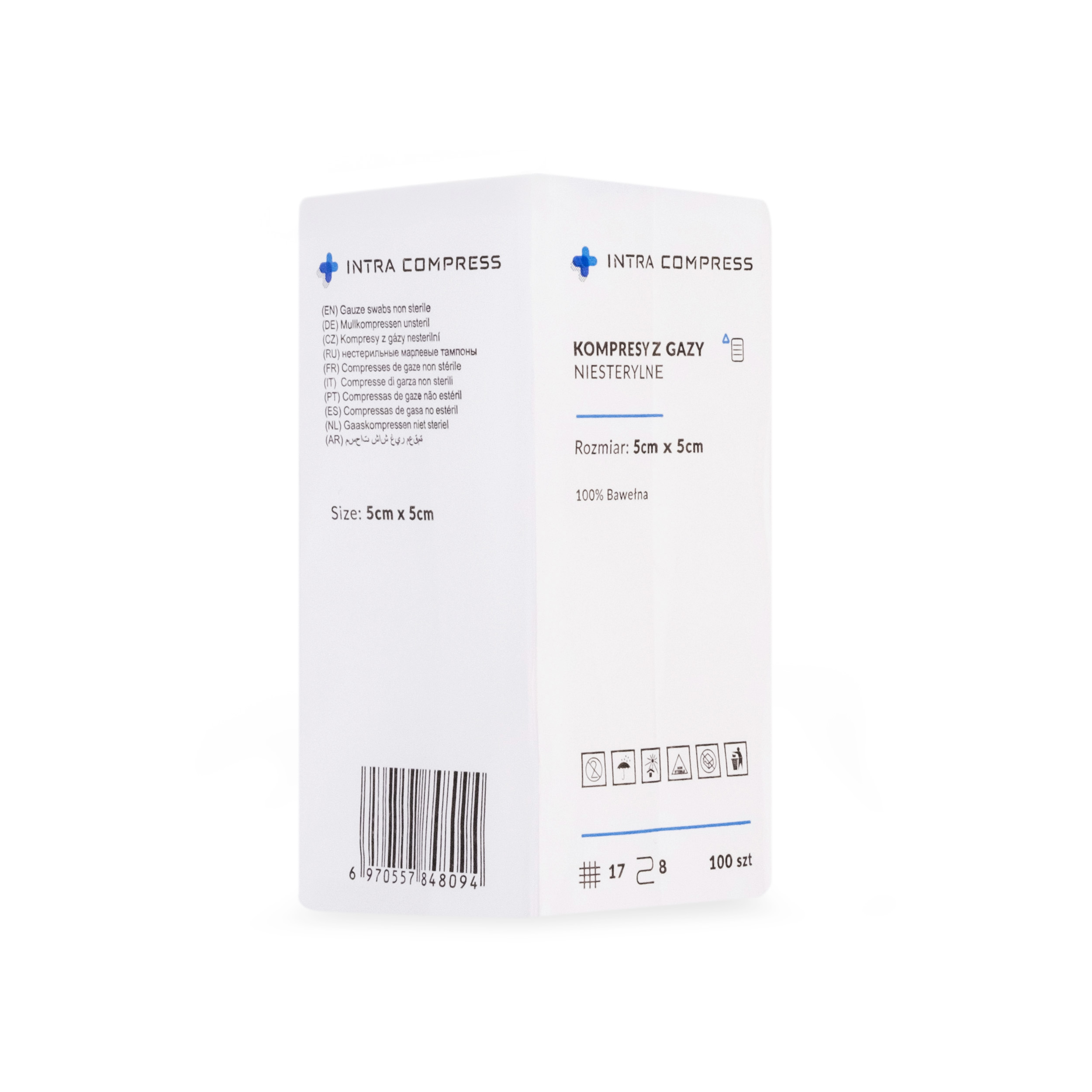 Non-woven compress 10x10cm 4 layers, 30g/m2 (100pcs)