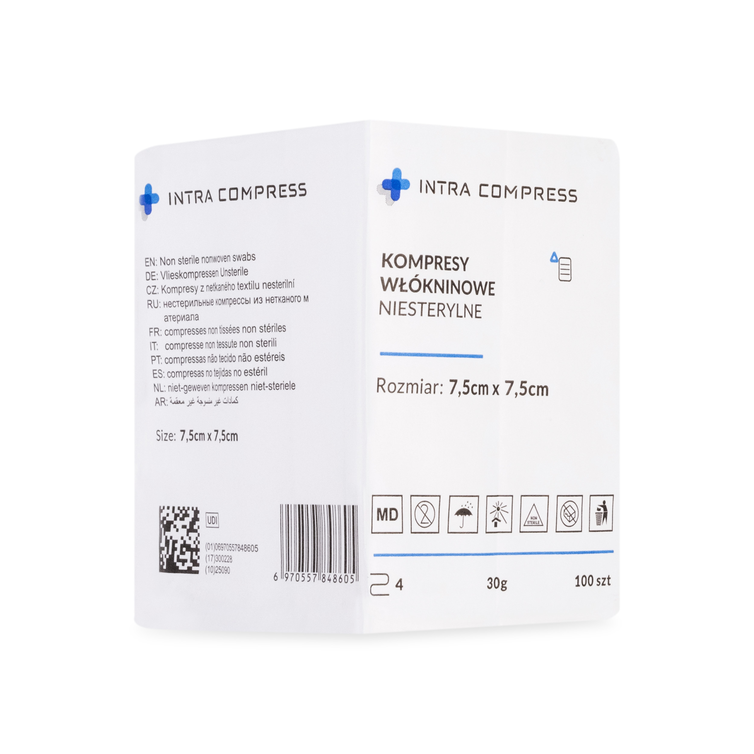 Non-woven compress 10x10cm 4 layers, 30g/m2 (100pcs)