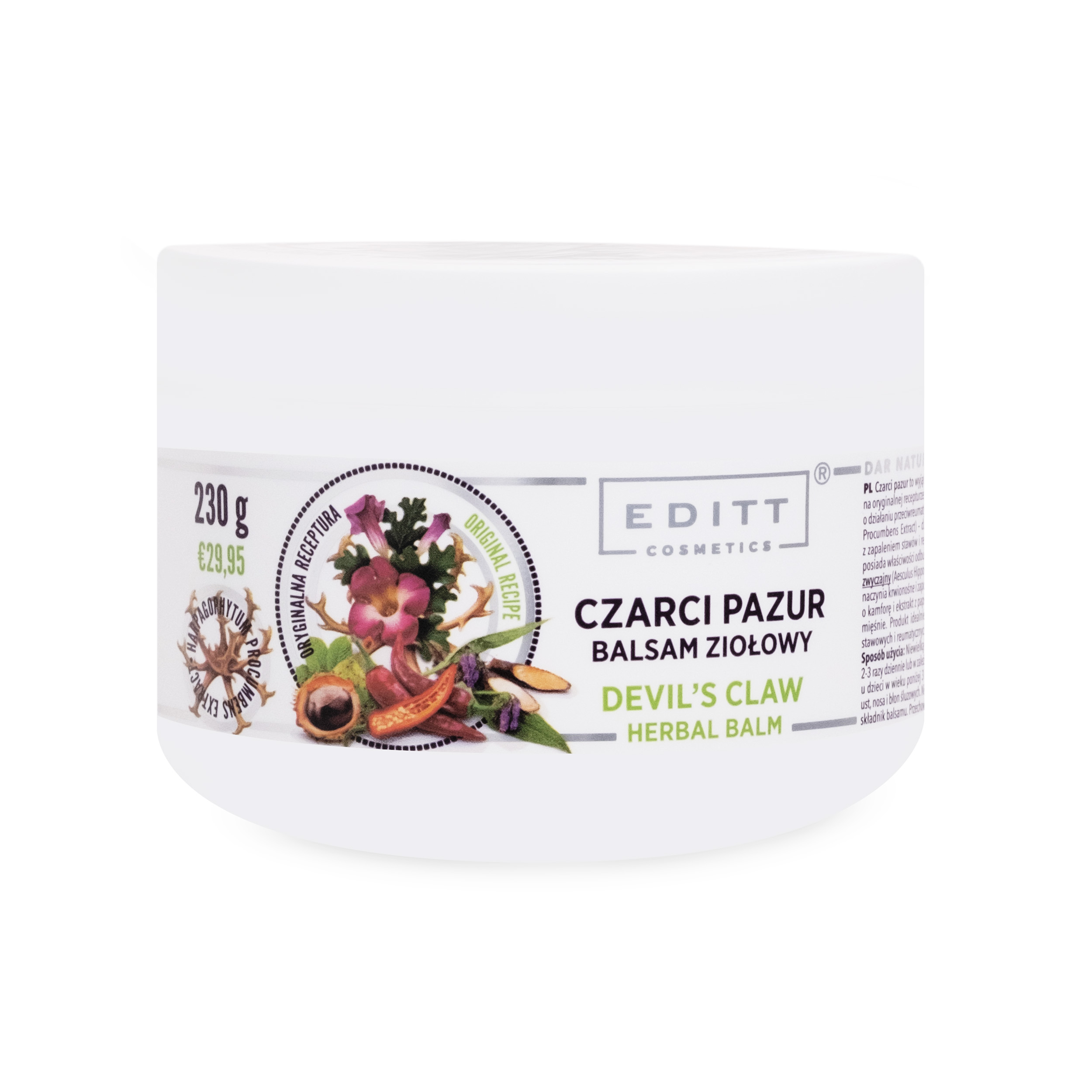 Editt Cosmetics Herbal Balm with Devil’s Claw for Muscles and Joints, 230 g