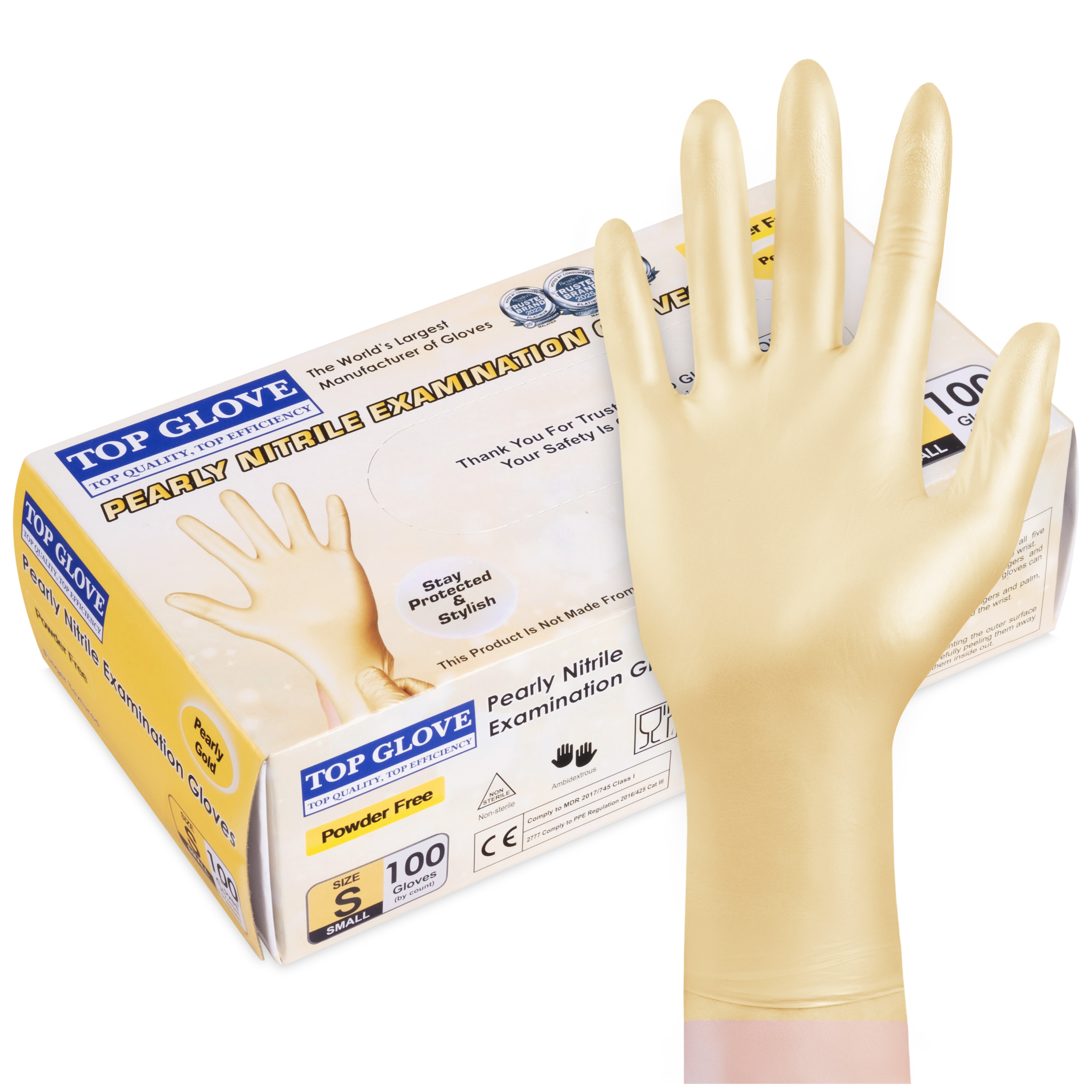 medaSEPT Pearl Gold Nitrile Diagnostic Gloves, Powder-Free, Pearl Gold, 100 pcs, Size S