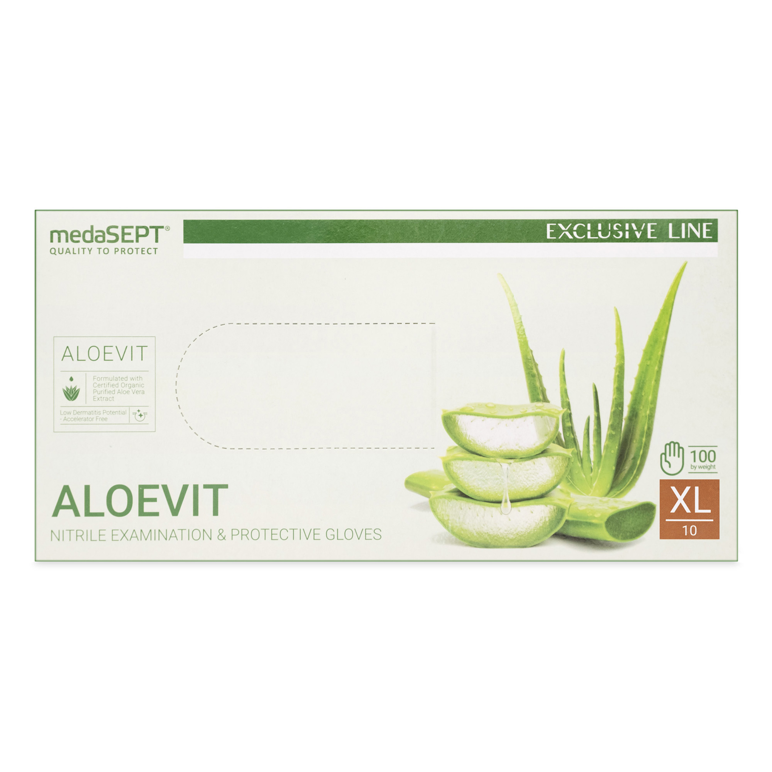 medaSEPT NITRILE ALOEVIT Green Diagnostic Gloves, Nitrile, Powder-Free – Cat. III, Size XL, 100 pcs