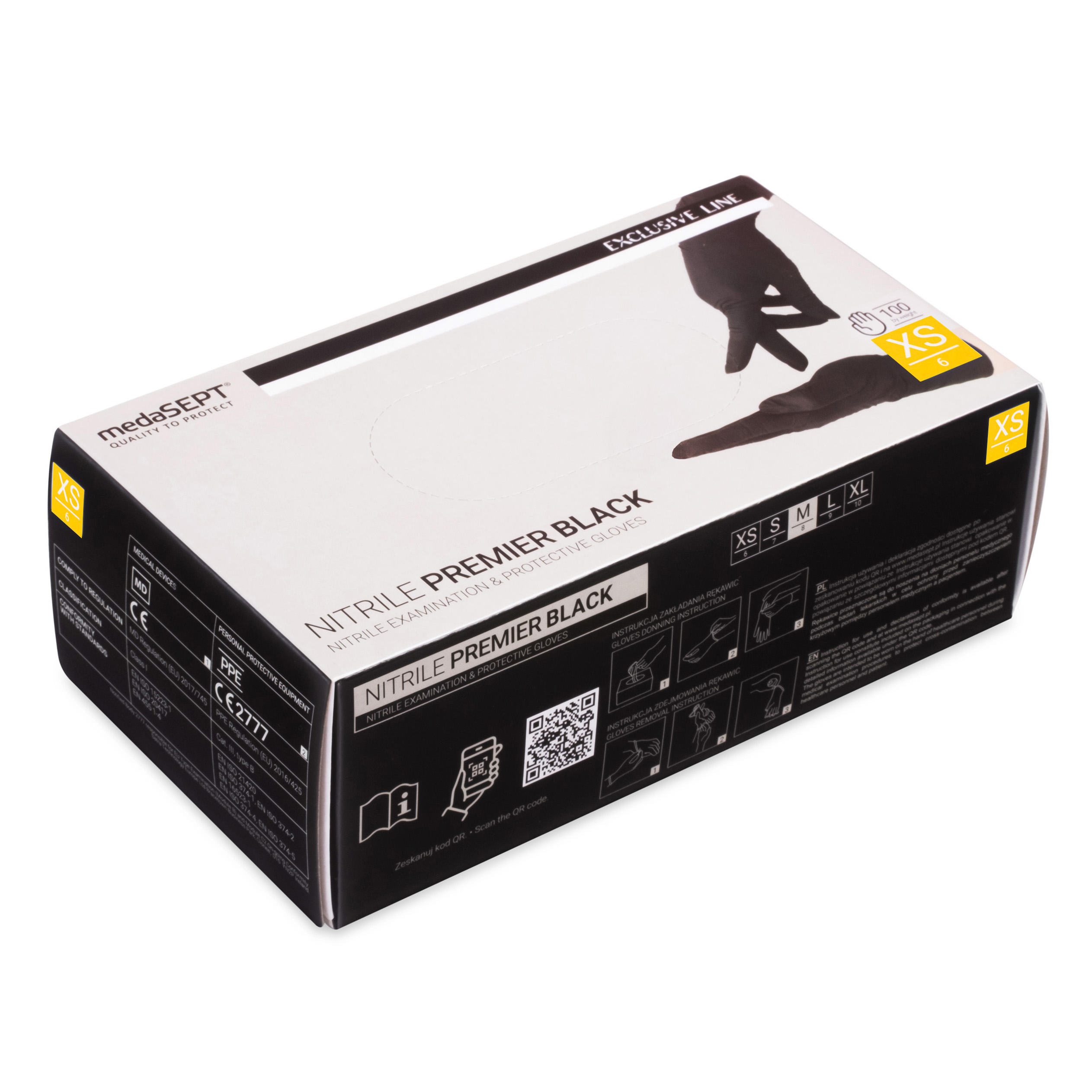 medaSEPT NITRILE PREMIER XS diagnostic gloves, nitrile, powder-free, black, 100 pcs.