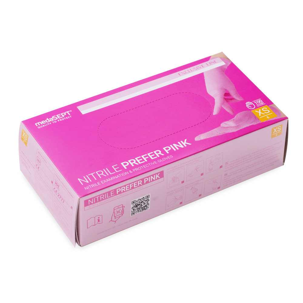 medaSEPT NITRILE PREFER Pink senza polvere taglia XS 100 pezzi