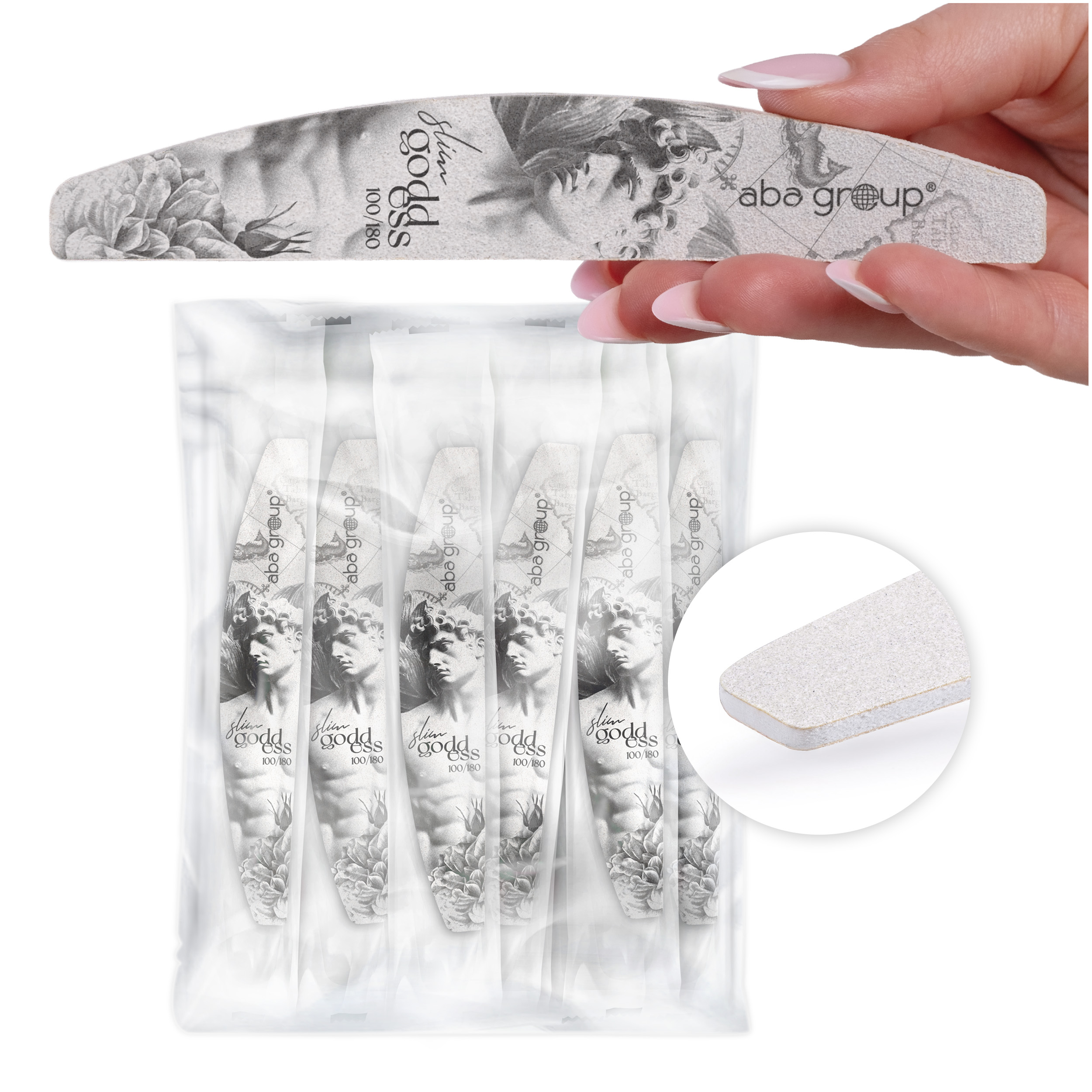 Aba Group PACCHETTO SICURO Lima per Unghie MEZZALUNA 100/180 Small Line, SLIM, 25 pcs