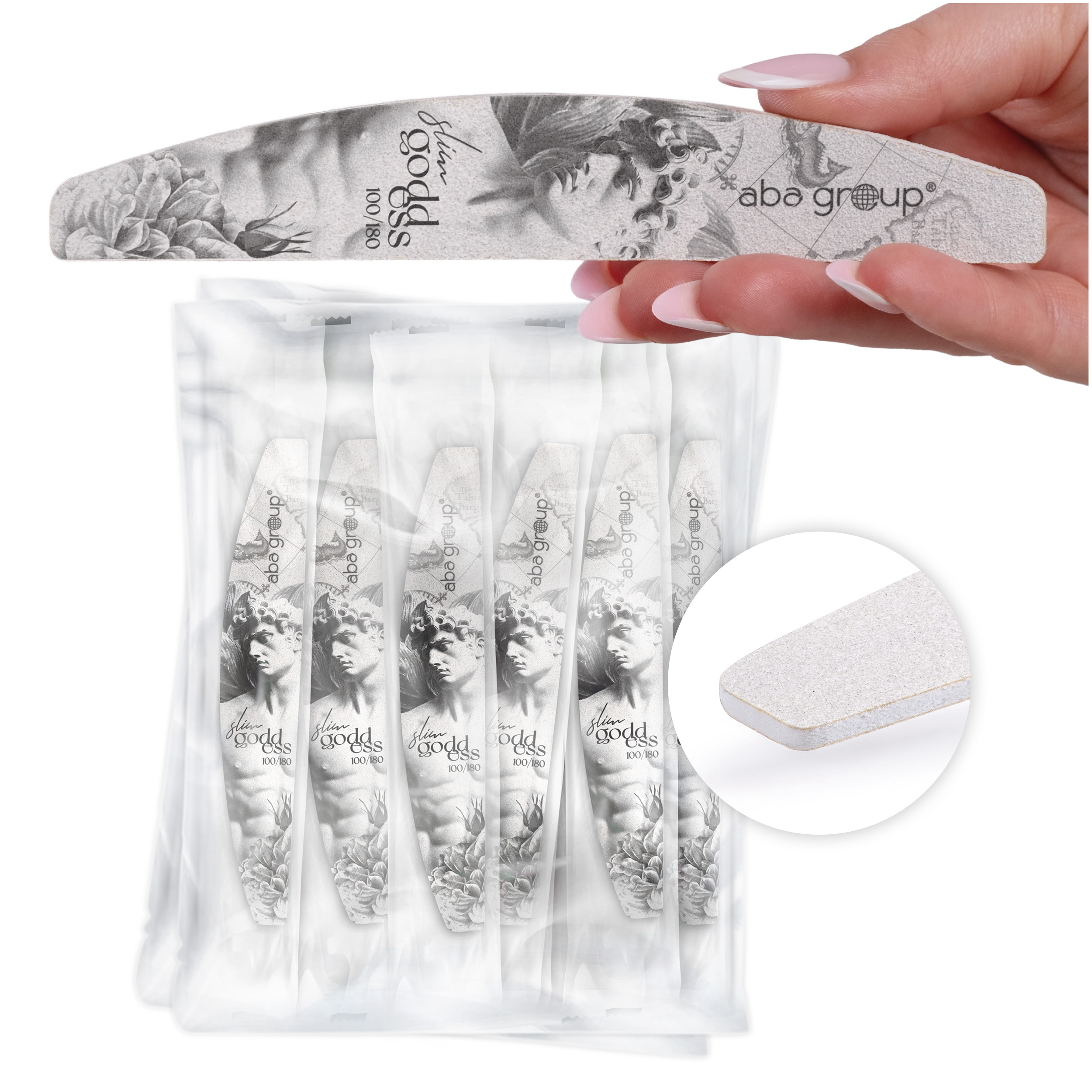 Aba Group PACCHETTO SICURO Lima per Unghie MEZZALUNA 100/180 Small Line, SLIM, 50 pcs