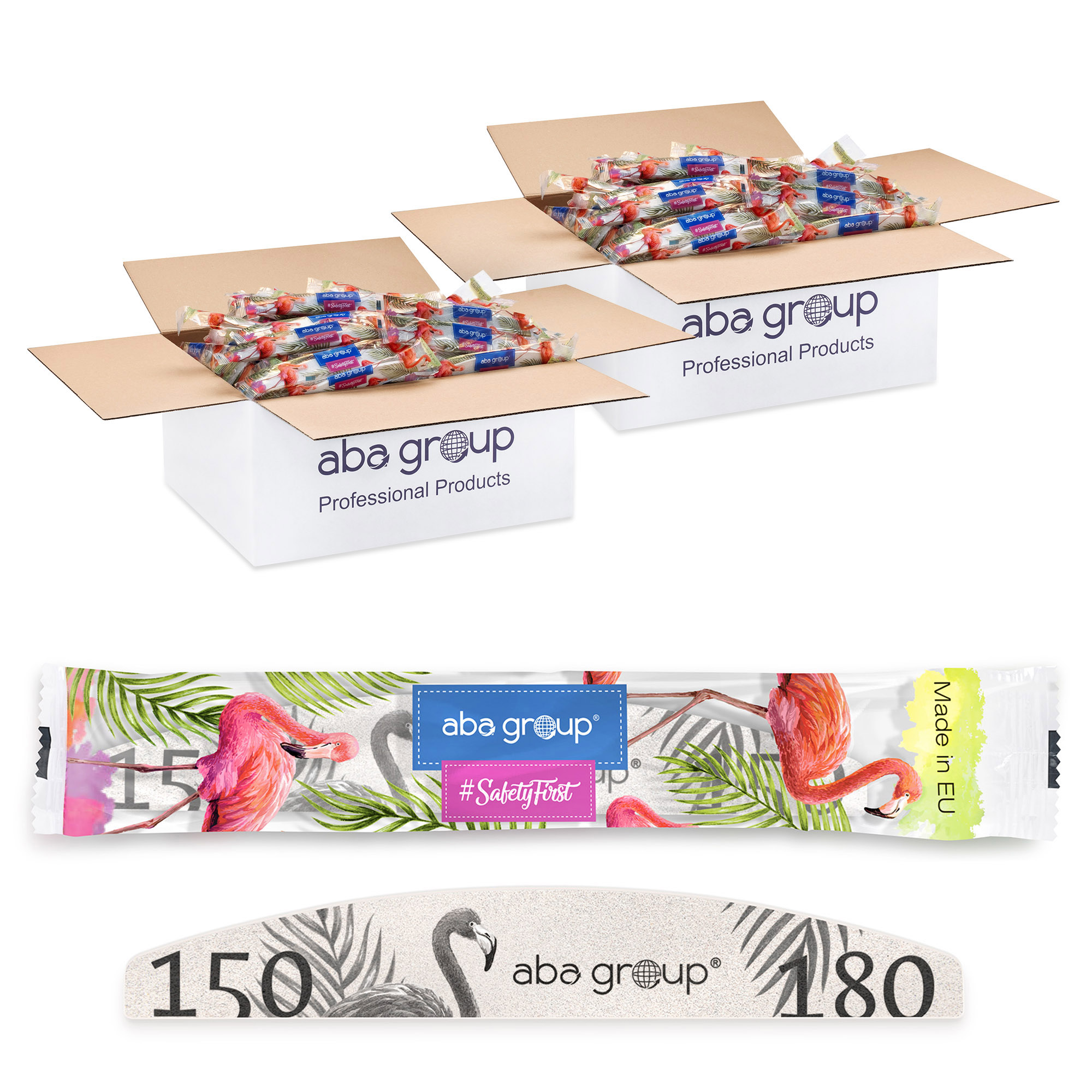 PACCHETTO SICURO 1000 pezzi Lime per unghie FLAMING Aba Group MEZZA LUNA 150/180 STANDARD