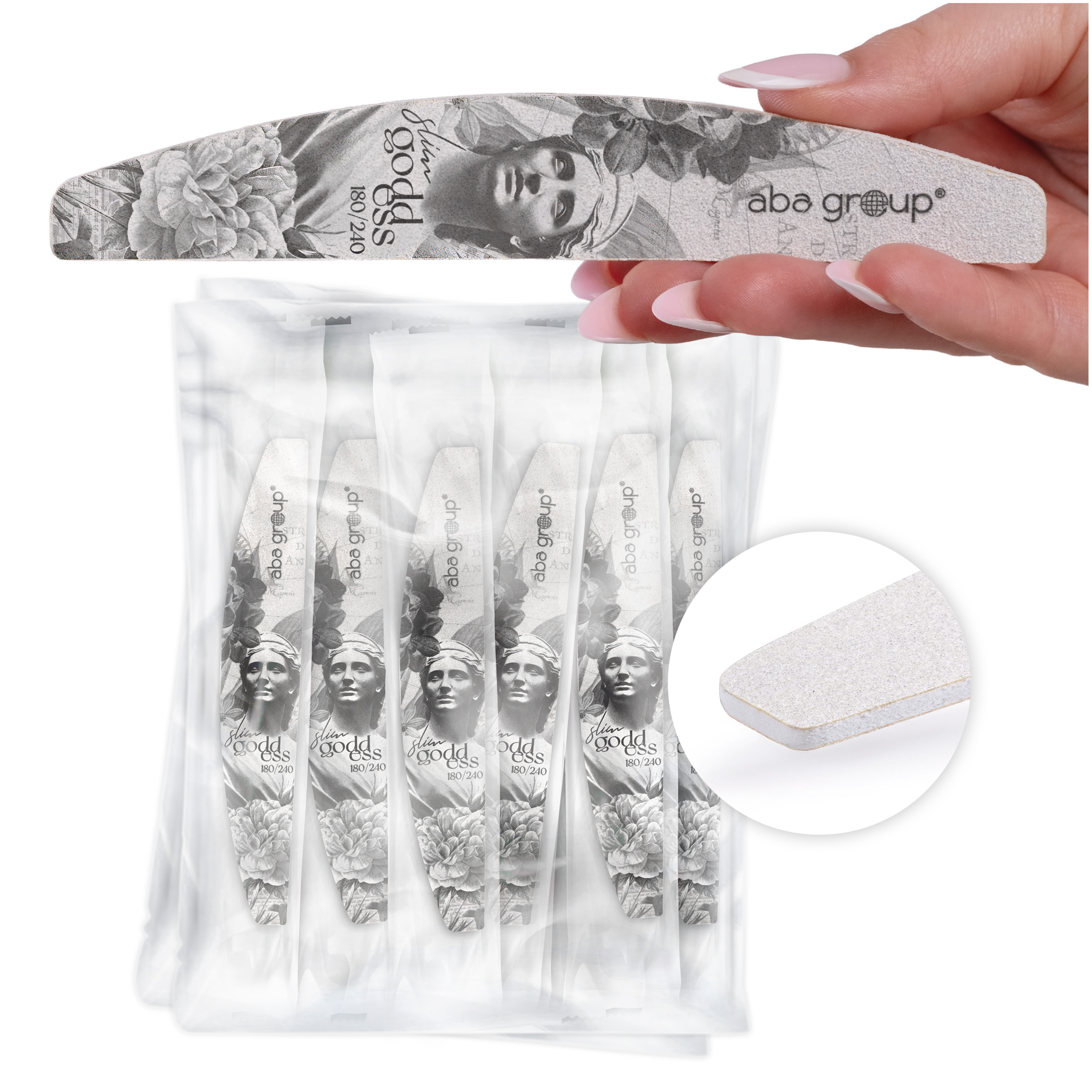 Aba Group PACCHETTO SICURO Lima per Unghie MEZZA LUNA 180/240 Small, SLIM, 100 pcs