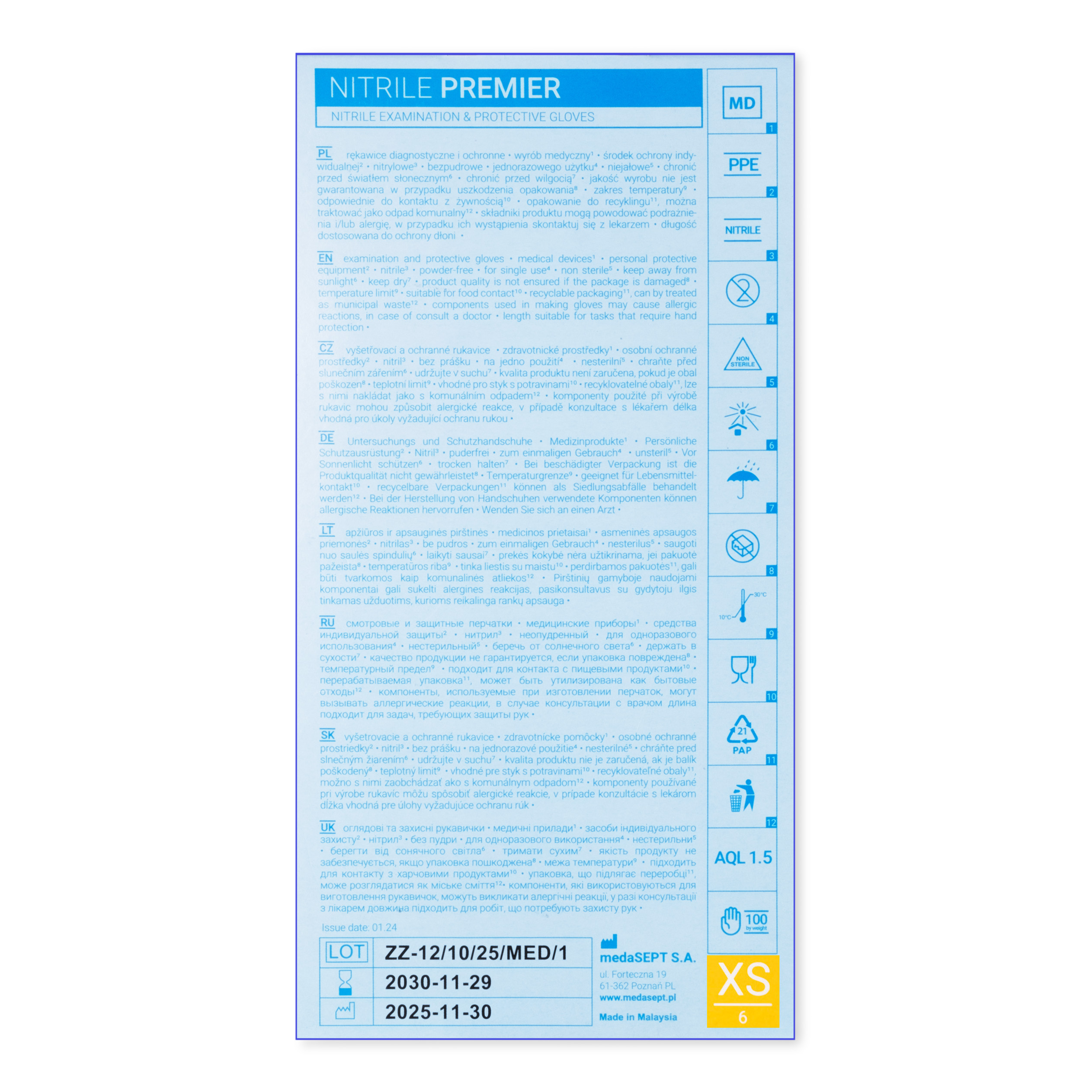 medaSEPT NITRILE PREMIER XS guanti diagnostici, nitrilici, senza polvere, blue, 100 pz. - immagine 3