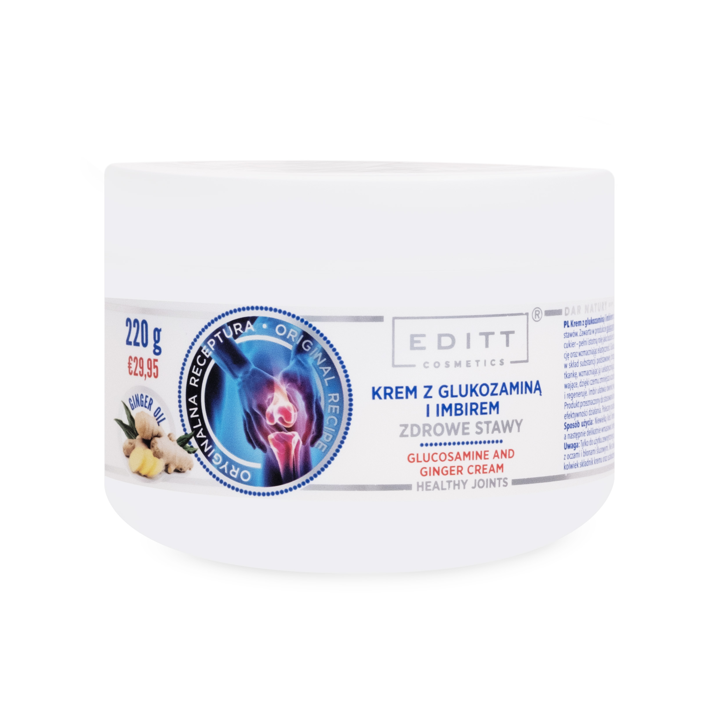 Editt Cosmetics Regeneračný krém s glukozamínom a zázvorom na kĺby, 220 g