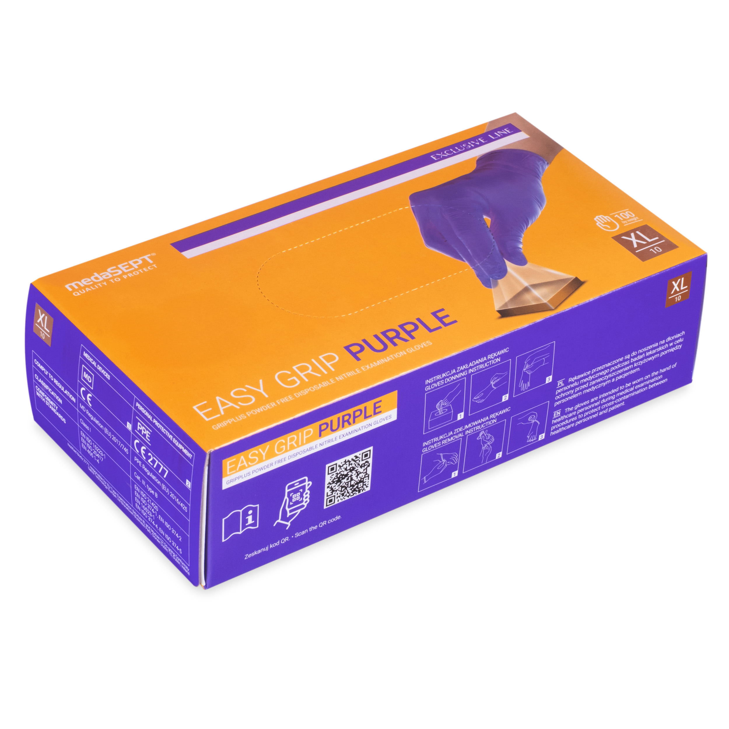 medaSEPT EASYGRIP PURPLE Rękawiczki diagnostyczne, nitrylowe bezpudrowe, fioletowe rozmiar XL, 100szt.