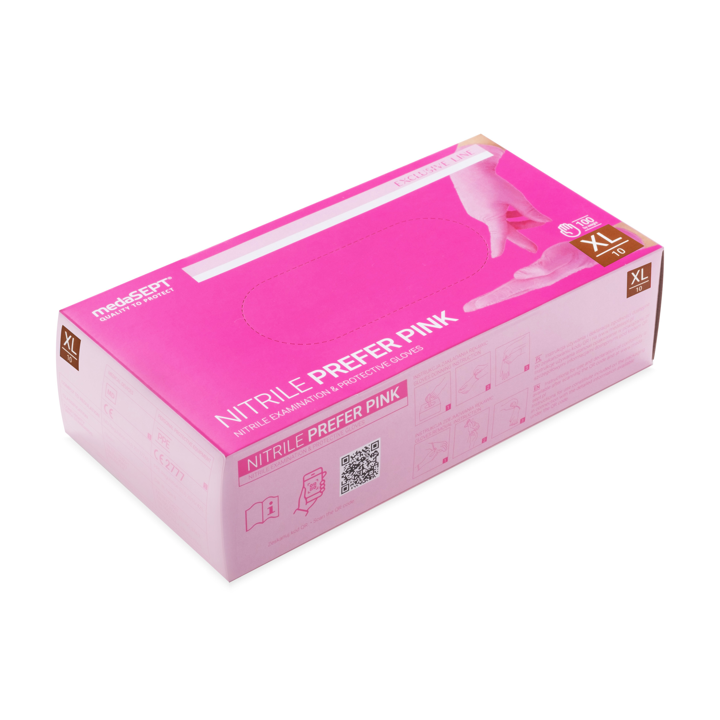 medaSEPT NITRILE PREFER PINK Rękawiczki diagnostyczne, nitrylowe bezpudrowe różowe Kat. III rozmiar XL 100szt