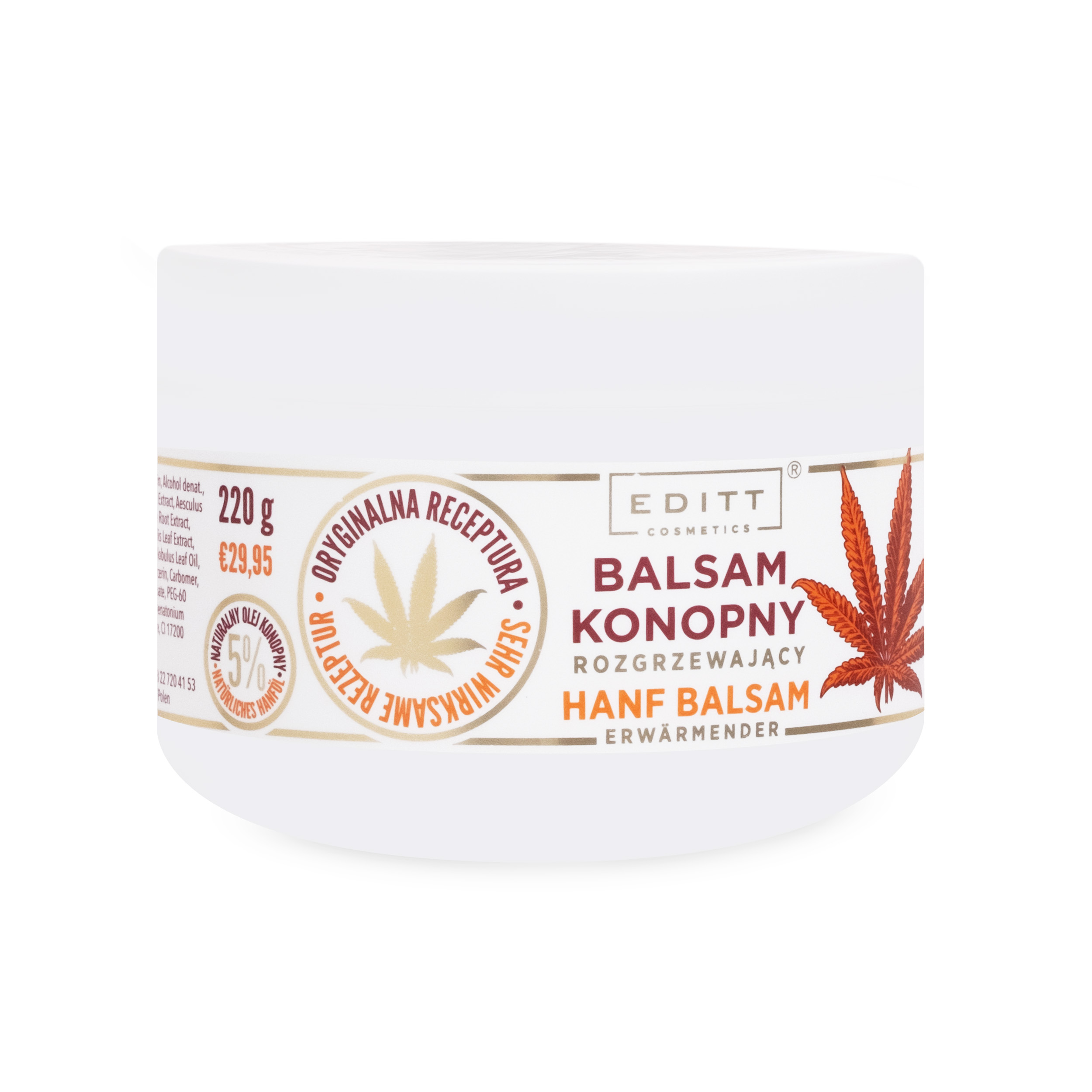 Editt Cosmetics Balsam konopny rozgrzewający, na bóle reumatyczne, 220 g