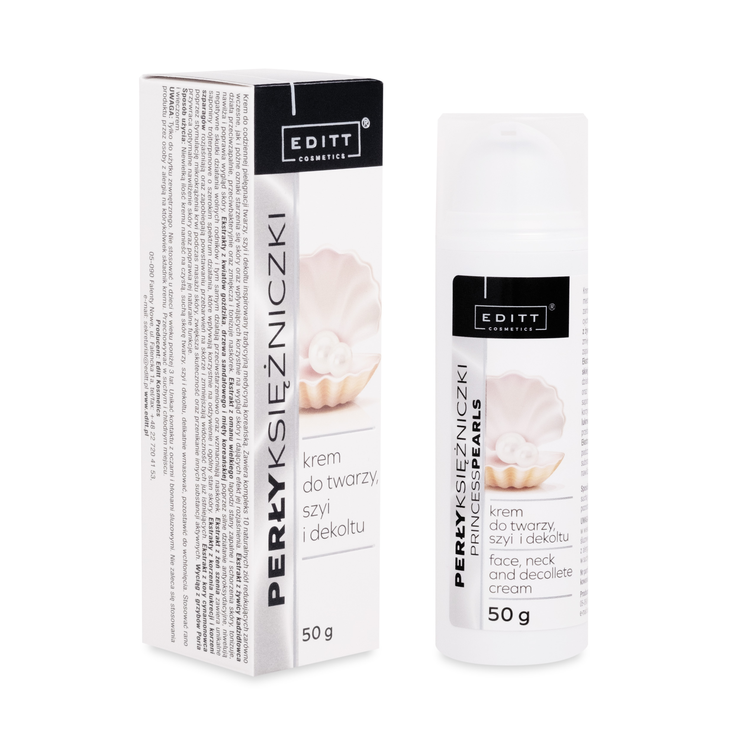 Editt Cosmetics Krem perły księżniczki, do twarzy, szyji i dekoltu, 50 g