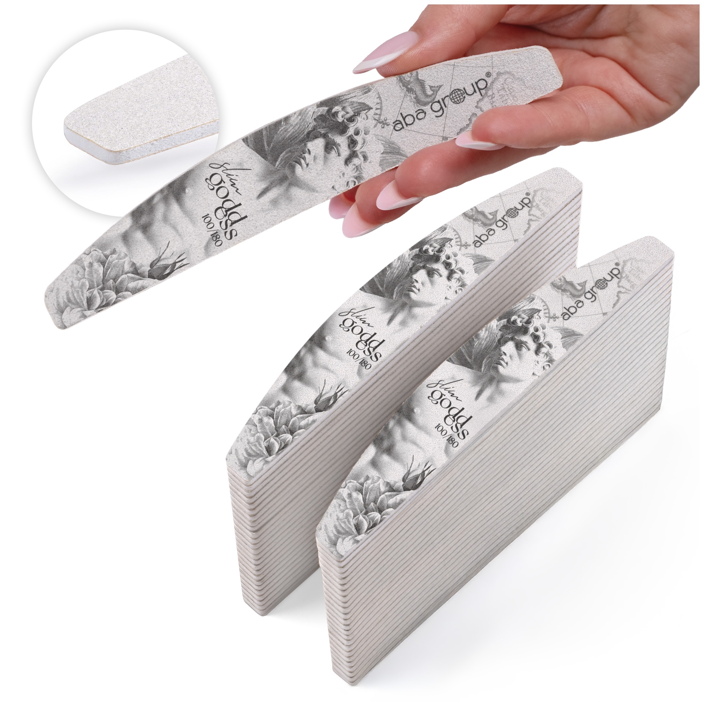 Aba Group Pilnik do paznokci PÓŁKSIĘŻYC 100/180 Small Line, SLIM, 50 sztuk