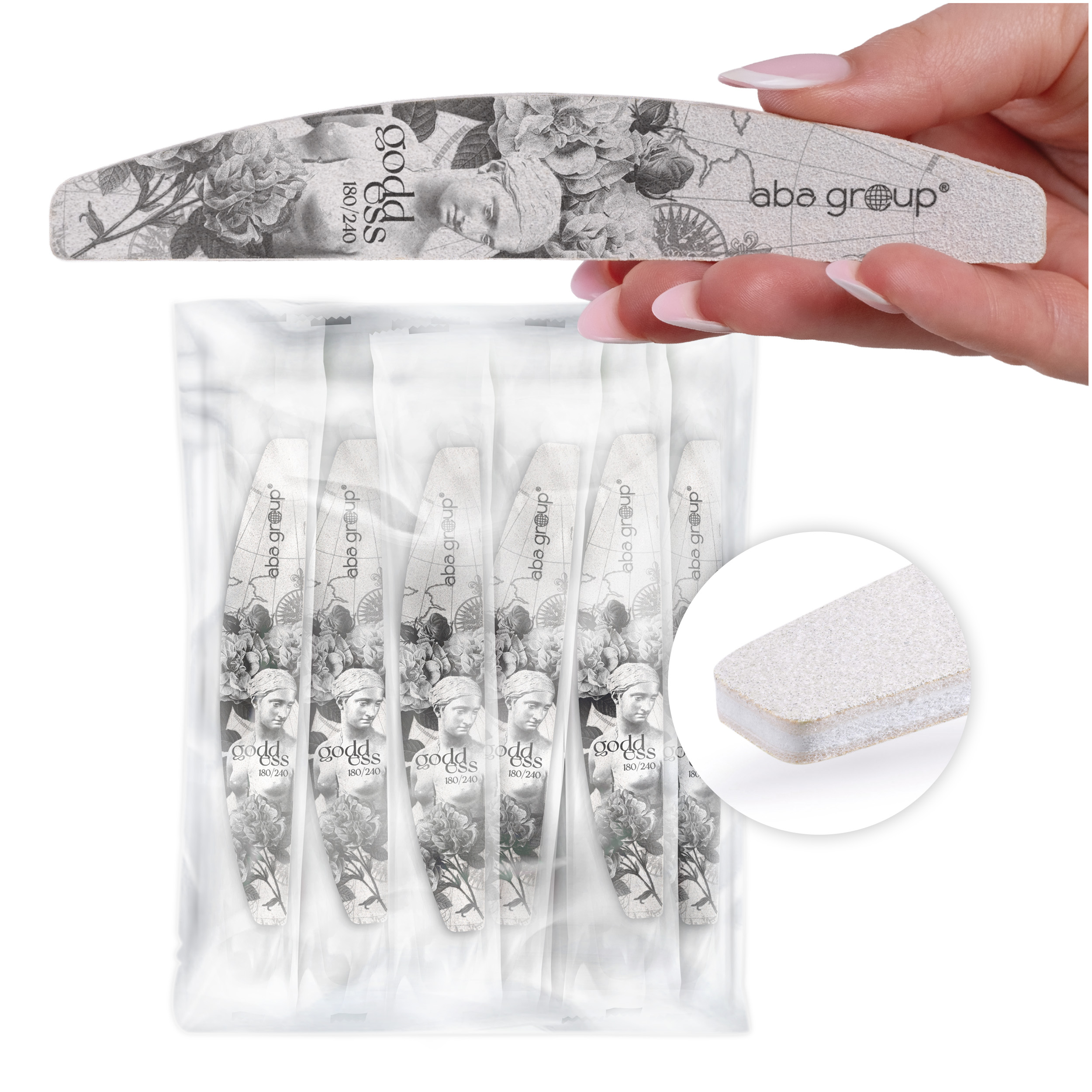 Aba Group BEZPIECZNY PAKIET Pilnik do paznokci PÓŁKSIĘŻYC 180/240 Small Line, STANDARD, 25 sztuk