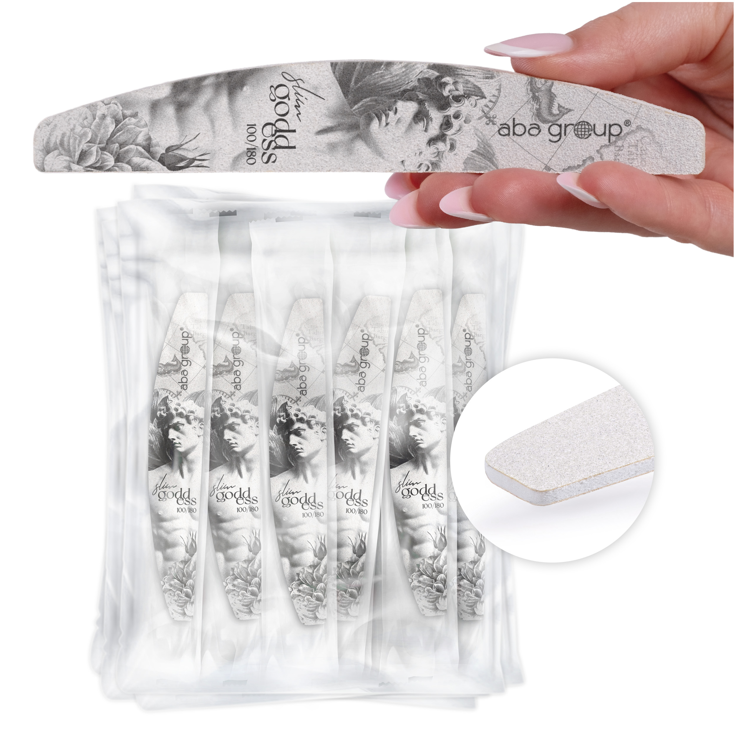 Aba Group BEZPIECZNY PAKIET Pilnik do paznokci PÓŁKSIĘŻYC 100/180 Small Line, SLIM, 100 sztuk