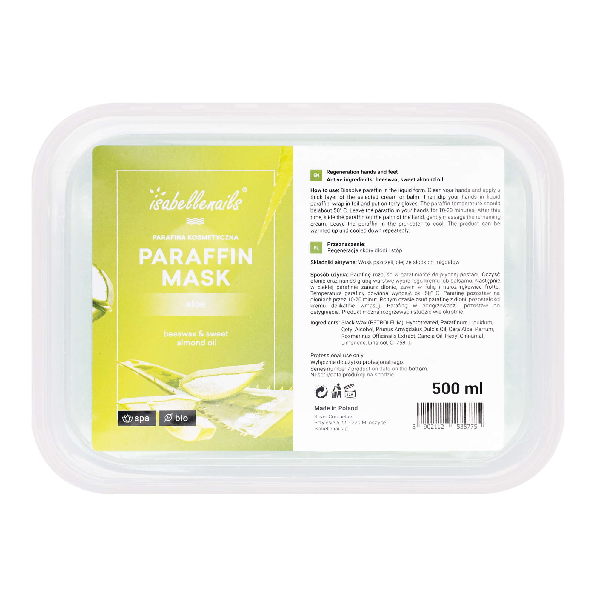 Wyprzedaż - Isabellenails parafina kosmetyczna aloes 500 ml, Opakowanie zastępcze